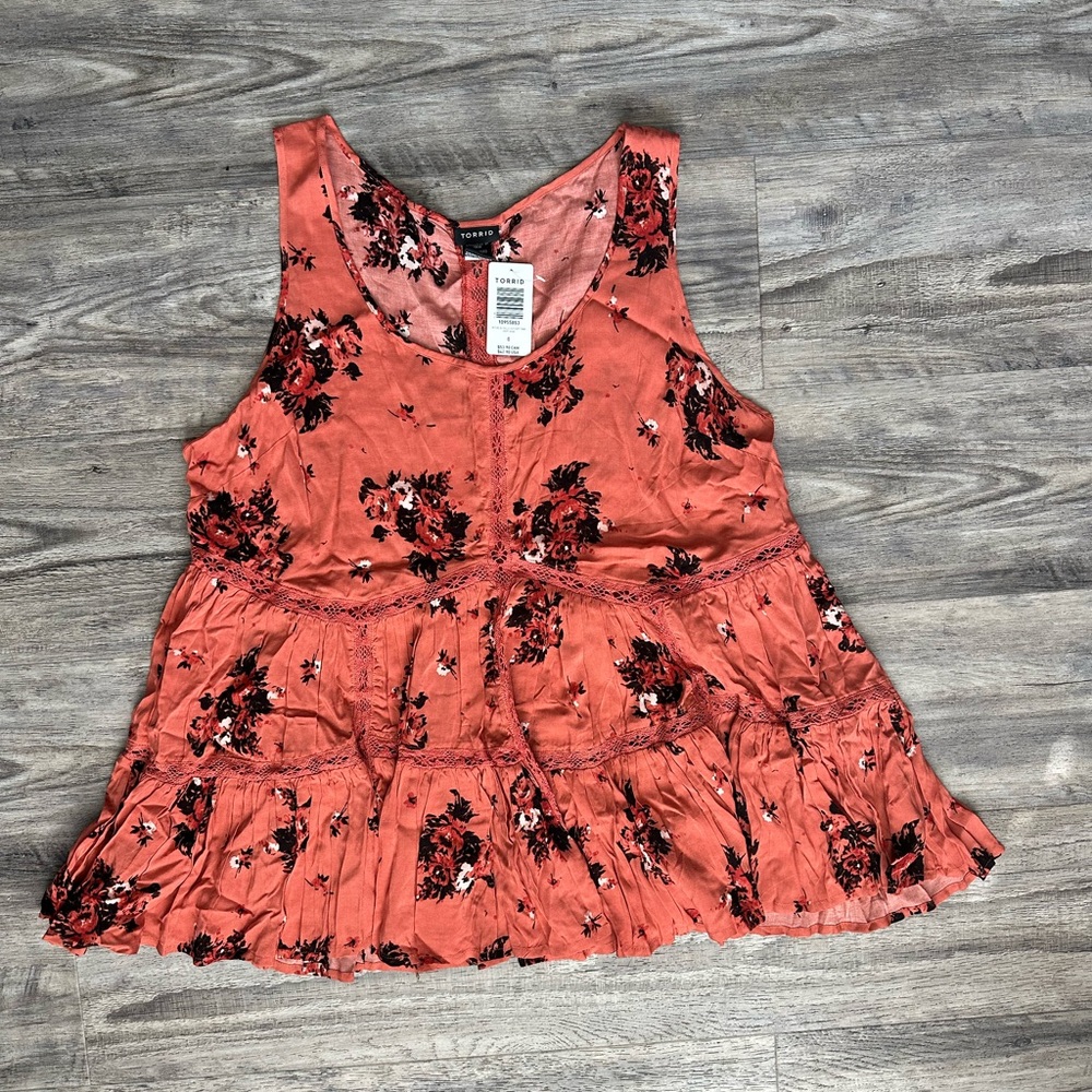 Torrid size 0 fall color floral ruffle tiered blouse BNWT